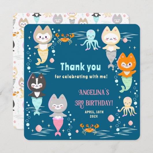 Platte bedankkaart voor 3e verjaardag. (Voorkant / Achterkant)