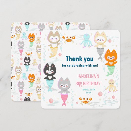 Platte bedankkaart voor 3e verjaardag. (Voorkant / Achterkant)