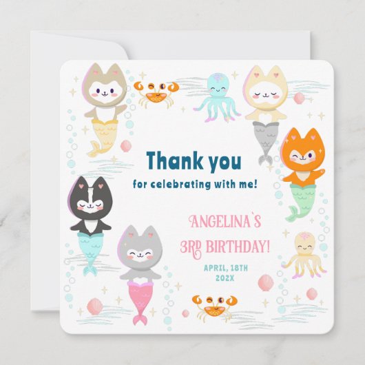 Platte bedankkaart voor 3e verjaardag. (Voorkant)