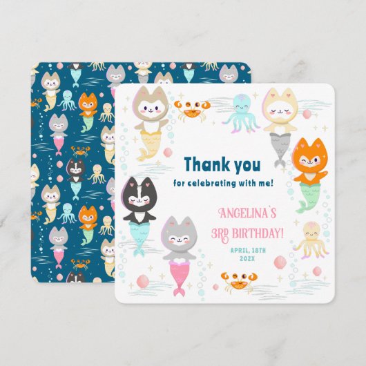 Platte bedankkaart voor 3e verjaardag. (Voorkant / Achterkant)