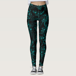 Platte bloemen patroon 01.b.Lblue Black BG Leggings