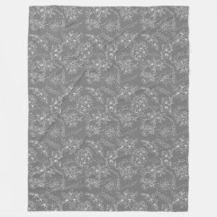Platte bloemen Patroon 01b. Grijs BG Fleece Deken