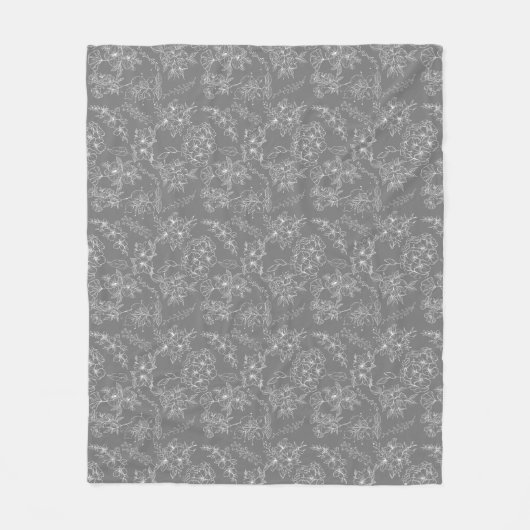 Platte bloemen Patroon 01b. Grijs BG Fleece Deken (Voorkant)