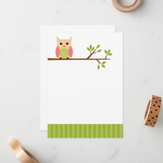 Platte briefkaart - schattig kantoorbenodigdheden (Voorkant / Achterkant in situ)