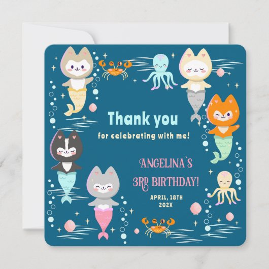 Platte dankkaart voor 3e verjaardag. bedankkaart (Voorkant)