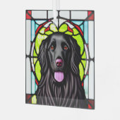 Platte gecoate retriever "Glas in lood" Glas Ornament (Voorkant links)