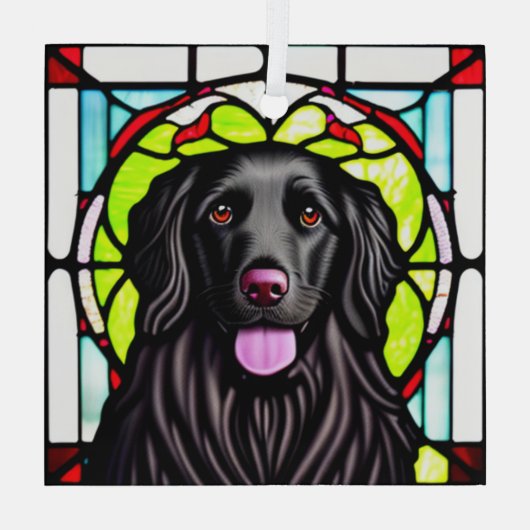 Platte gecoate retriever "Glas in lood" Glas Ornament (Achterkant)