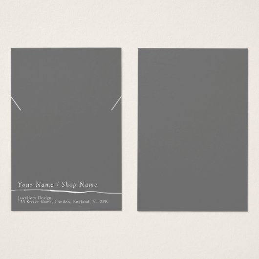 Platte grijze minieme ketting/armband display kaar visitekaartje (Voorkant /achterkant)