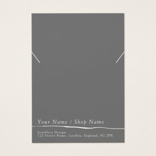 Platte grijze minieme ketting/armband display kaar visitekaartje (Voorkant)