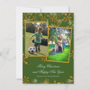 Platte groene en gouden kerstfoto kaarten