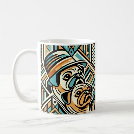 Platte hond met pet abstracte koffie mok cadeau (Links)