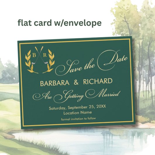 PLATTE KAART Golf Monogram Huwelijk Save the Date