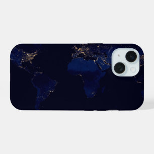 Platte kaart van de aarde die stadslichten van de iPhone 15 case