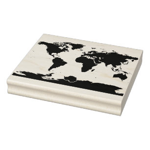 Platte kaart van de aarde rubberstempel