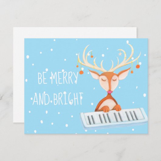 Platte Kaart van een rendier dat piano speelt (Voorkant / Achterkant)