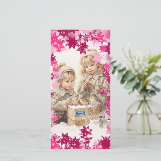 Platte Kaarten 14 (RozeSneeuwvlokken) RFPMDesigns  (Staand voorkant)