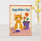 Platte kat Moederdag kaart (Gele Bloem)