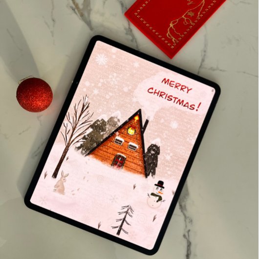 Platte kerstkaart “Gezellige Kerstmis" handgeteken Kaart
