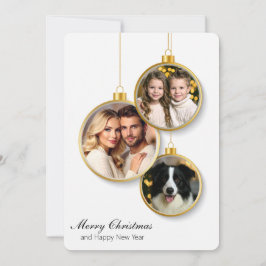 Platte kerstkaart met familiefotoornamenten bedankkaart