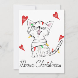 Platte kerstkaart Miauw Kerstmis kat 