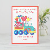 Platte kerstkaart vrachtwagen hart valentijnsdag (Staand voorkant)