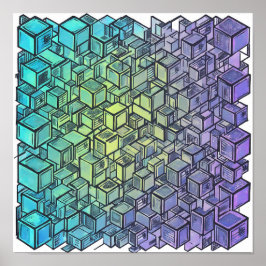 Platte Kleur Cubistische Naadloze Stof en Papier K Poster