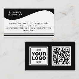 Platte labelrand - Golf wit 1 - logo + QR-code Visitekaartje