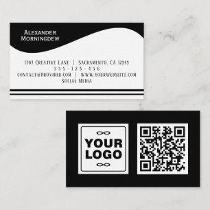 Platte labelrand - Golf wit 1 - logo + QR-code Visitekaartje