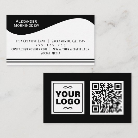 Platte labelrand - Golf wit 1 - logo + QR-code Visitekaartje (Voorkant / Achterkant)