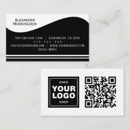 Platte labelrand - Golf zwart 1 - logo + QR-code Visitekaartje
