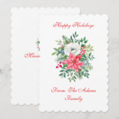 Platte luxe geschulpte bloem Kerstmis personalisat Feestdagenkaart (Voorkant / Achterkant)