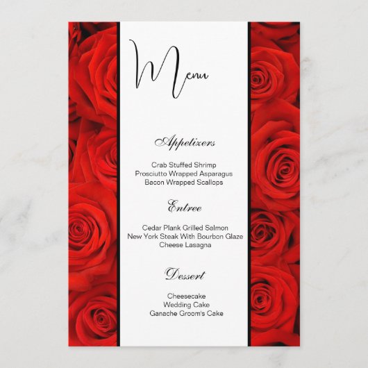 Platte menu Kaart-rode rozen (Voorkant)