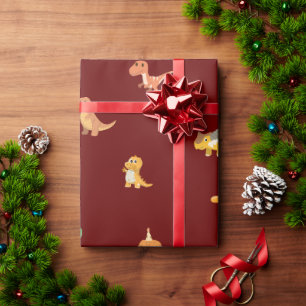 Platte Minimalistische Cute Dinosauriërs op Donker Cadeaupapier