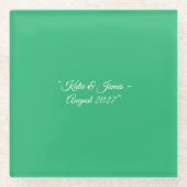 Platte Mint Groene Achtergrond – Huwelijksontwerp Glazen Onderzetter (Voorkant)