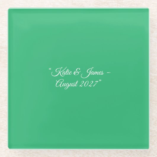 Platte Mint Groene Achtergrond – Huwelijksontwerp Glazen Onderzetter (Voorkant)