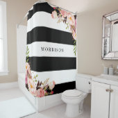 platte monogram van Classy Black White Stripes Douchegordijn (In situ)