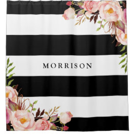  platte monogram van Classy Black White Stripes Douchegordijn