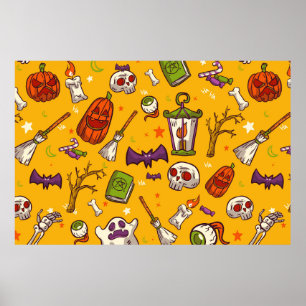 Platte ontwerp patroon Halloween thema achtergrond Poster