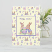 Platte Pasen Kaart Paaseieren Konijnen (Staand voorkant)