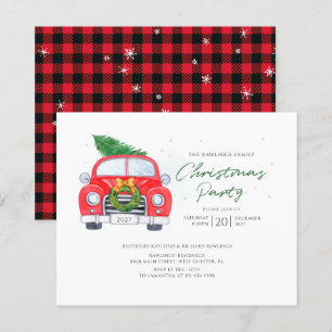Platte rustieke auto kerstfeest uitnodiging