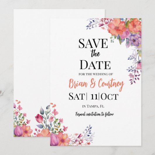 Platte Save The Date kaart (Voorkant / Achterkant)