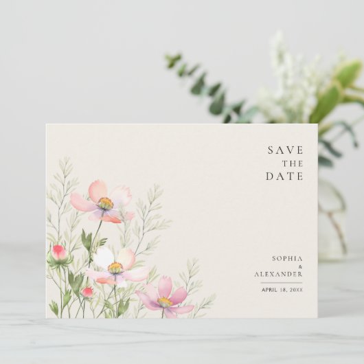 Platte Save The Date kaart voor een wilde bloemen (Staand voorkant)