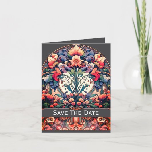 Platte Save The Date Vouwkaart Mucha Stijl Aankondiging (Voorkant)