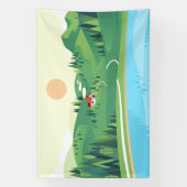 Platte stijl van het huis in de heuvel spandoek (Verticaal)