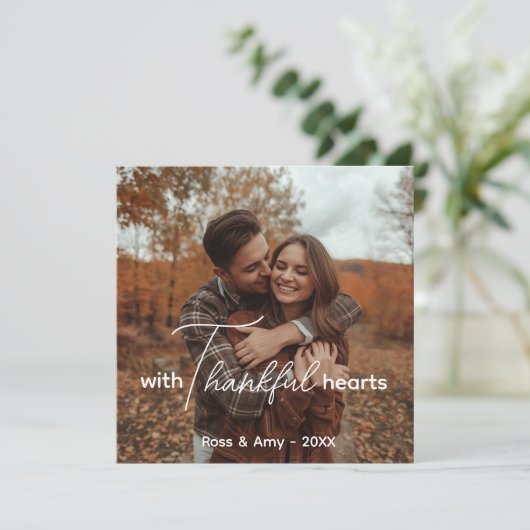 Platte Thanksgiving Kaart, Elegant belettering Cus Bedankkaart (Staand voorkant)