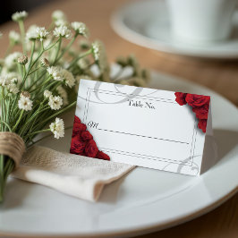 Platte trouwplaats kaart met rode rozen plaatskaartje