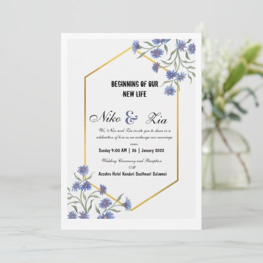 Platte uitnodiging, formaat: 12,7 x 17,8 cm, papie kaart (Staand voorkant)