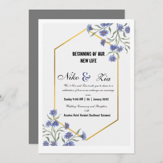 Platte uitnodiging, formaat: 12,7 x 17,8 cm, papie kaart (Voorkant / Achterkant)