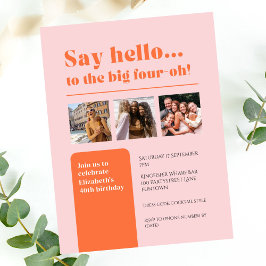 Platte uitnodiging met 3 foto's, 40e verjaardag re