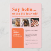 Platte uitnodiging met 3 foto's, 40e verjaardag re (Voorkant)